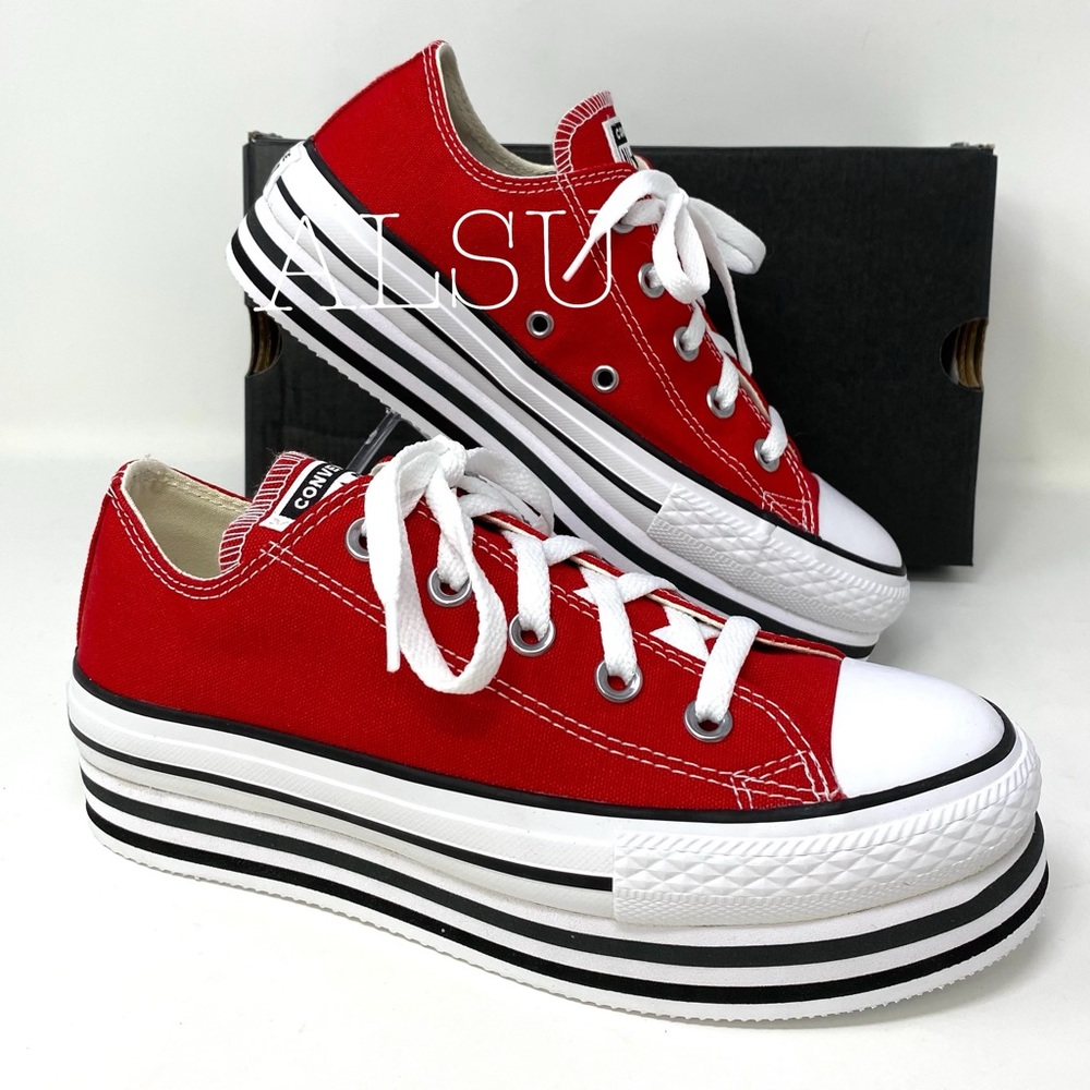 Converse Ctas Platform Layer Canvas Low Enamel Red - Picture 2 of 11